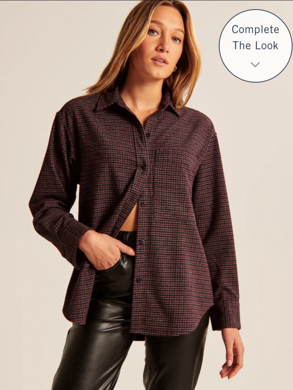 Abercrombie & Fitch Women’s Burgundy Pattern Oversized Flannel Shirt